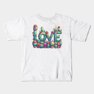 Cactus Love Text Plant Kids T-Shirt